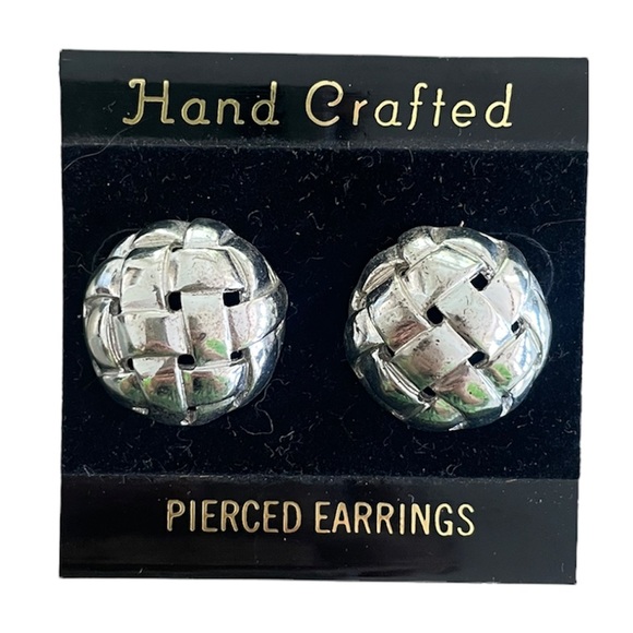 Hand Crafted Jewelry - Silver Round Statement Earrings Basketweave Detail